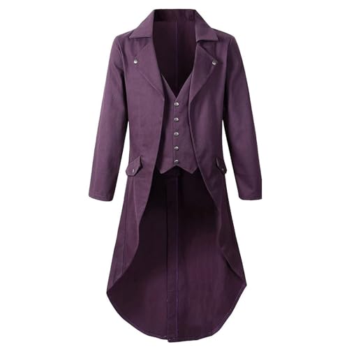 Halloween Kostüm Steampunk Herren Jacke,Frack Mantel Herren Vintage Mittelalter Gehrock Herren Gothic Mäntel Jacquard Festlich Anzug Lang Viktorianischen Punk Smoking Jacke Männer Party Karneval von LOSSLO