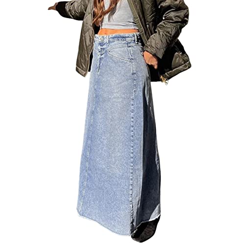 Jeansrock Damen Lang -Maxirock Damen Sommer -Denim Rock Damen High Waist Maxi Rock A-Linie Freizeitrock Vintage Lange Jean Röcke Elegant Jeansröcke Knopfleiste Lässig Damenrock Frühling Herbst von LOSSLO
