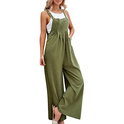 Jumpsuits Damen Sommer Elegant, Weite Bein Baggy Latzhose Damen,Einfarbiger Overall Damen Ärmellos Playsuits mit Taschen und Knöpfen Casual Einteiler Romper Strampler Locker Lässig von LOSSLO