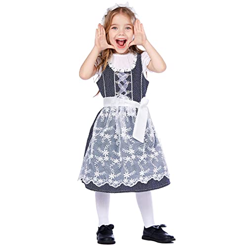 Kinder Dirndl Mädchen ,Dirndl Mid,Oktoberfest Trachtenkleid Trachtenrock Knielang Dirndkleid Trachtenmode Dirndl Set 3tlg: Kleid + Bluse + Haarschmuck Bavarian Karneval Oktoberfest Kostüm für Frauen von LOSSLO