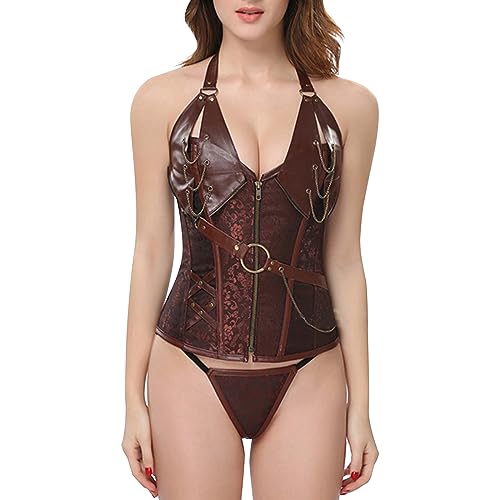 Korsett Damen Bauchweg ,Corsage Damen Schwarz,Steampunk Korsett Top Vintage Gothic Corset Top Karneval Halloween Kostüm Trägertop Waist Trainer Shapewear Punk Bustier Neckholder Top Crop Tank Tops von LOSSLO