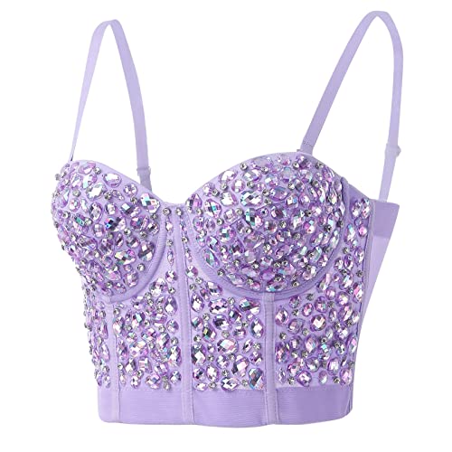 Korsett Top Damen Party ,Bustier Damen Sexy,Glitzer Crop Top Damen Push Up BH Strass Spaghetti Tank Top Trägertop Sparkle Corsage Schlanke Weste Rave Clubwear Unterhemd Top Camisole Tanktops Frauen von LOSSLO