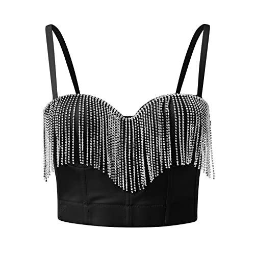 Korsett Top Damen Party ,Bustier Damen Sexy,Glitzer Crop Top Damen Push Up BH Strass Spaghetti Tank Top Trägertop Sparkle Corsage Schlanke Weste Rave Clubwear Unterhemd Top Camisole Tanktops Frauen von LOSSLO