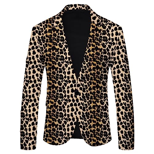 LOSSLO Anzug Herren Regular Fit,Blazer Herren Langarm,Sakko Herren Sportlich Leoparde Anzugjacket EIN Knopf Herrenjacke Männer Anzugjacken für Freizeit Business Party Hochzeit Abschlussball Karneval von LOSSLO