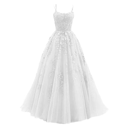 LOSSLO Ballkleider Damen Lang, Partykleid Damen Elegant,Sommerkleid Damen Maxi Spaghettiträger Kleid mit Spitze Prinzessin Swing Kleider Trägerkleid Maxikleid Spitzenkleid Abiballkleider Plisseekleid von LOSSLO
