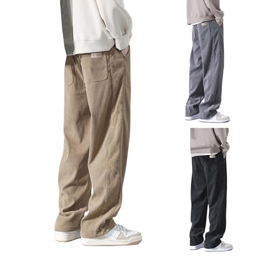 LOSSLO Cordhose Herren Baggy Hose Stretch mit Gummizug Sommer Freizeithose Lang Jogginghose Loose fit Modern Herrenhose Bequem Stoffhose Leichte Sommerhose Lose Gerade von LOSSLO