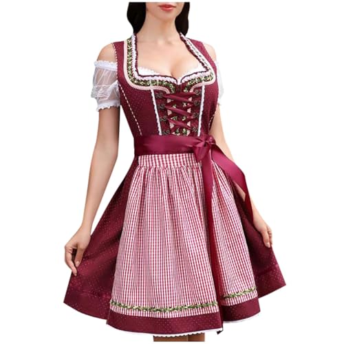 LOSSLO Dirndl Damen Body Dirndlkleid Damen Midi Modern Trachtenkleid Dirndl Schürze Elegant Trachten Kleid Trachtenmode Bayerisches Kostüm für Oktoberfest Karneval S - 5XL von LOSSLO