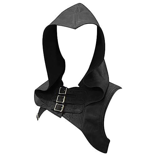 Halloween Kostüm Unisex Leder Haube Gugel Mittelalter Gugel Kapuze Herren Damen Umhang Renaissance Kapuzenumhang Hood Vintage Gothic Cowl Hut Kurzhaube Pirat Cosplay Karneval Kleidung von LOSSLO