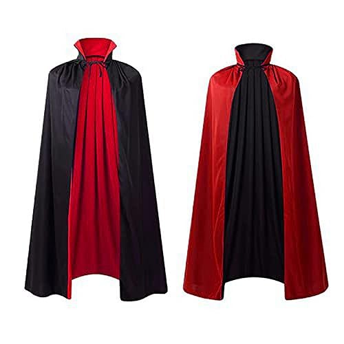 Halloween Kostüm Vampir Umhang mit Stehkragen Damen Herren Mittelalter Umhang Schwarz und Rot Cape Robe Vintage Gothic Mantel Vampirumhang für Erwachsene Karneval Fasching Cosplay Themenparty von LOSSLO