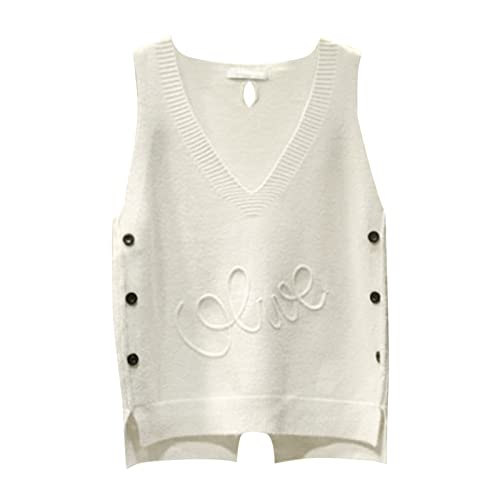 LOSSLO Pullunder Damen Ärmellos,Strickpullunder Elegant Strickweste V Ausschnitt Einfarbig Strick Tank Top Kurz Freizeit Sweater Freizeit Lose Stricken Weste Winter Herbst Strickpullover von LOSSLO