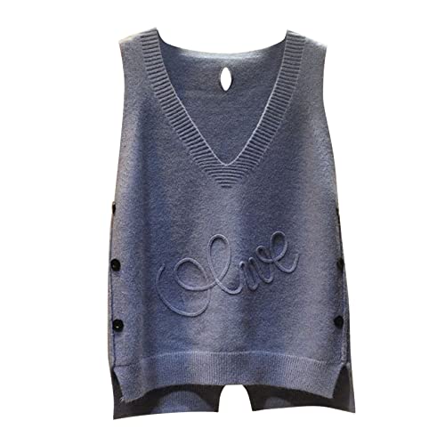 LOSSLO Pullunder Damen Ärmellos,Strickpullunder Elegant Strickweste V Ausschnitt Einfarbig Strick Tank Top Kurz Freizeit Sweater Freizeit Lose Stricken Weste Winter Herbst Strickpullover von LOSSLO