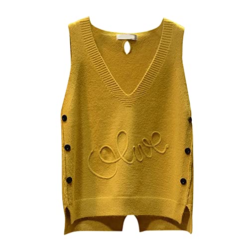 LOSSLO Pullunder Damen Ärmellos,Strickpullunder Elegant Strickweste V Ausschnitt Einfarbig Strick Tank Top Kurz Freizeit Sweater Freizeit Lose Stricken Weste Winter Herbst Strickpullover von LOSSLO