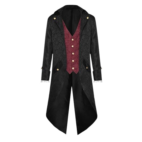 Steampunk Herren Jacken, Frack Mantel Herren Midi Vintage Mittelalter Gehrock Renaissance Kostüme Viktorianische Gothic Kleidung Mittelalter Palast Mantel Halloween Kostüme Vampir Cosplay von LOSSLO