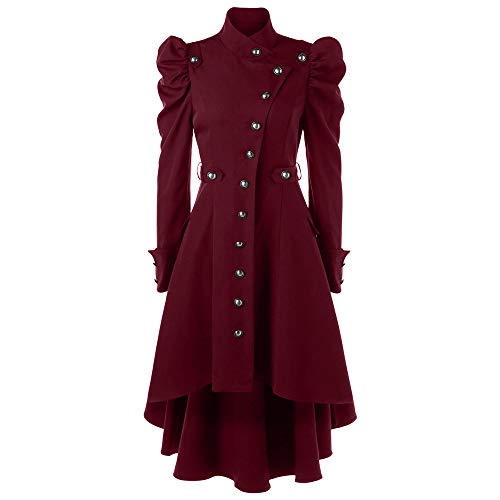 LOSSLO Steampunk Kostüm Damen,Steampunk Jacke Damen,Gothic Frack Jacke Mittelalter Mantel Vintage Barock Punk Mäntel Hi-Low Viktorianischer Renaissance Trenchcoat Cosplay Karneval Halloween Kleidung von LOSSLO