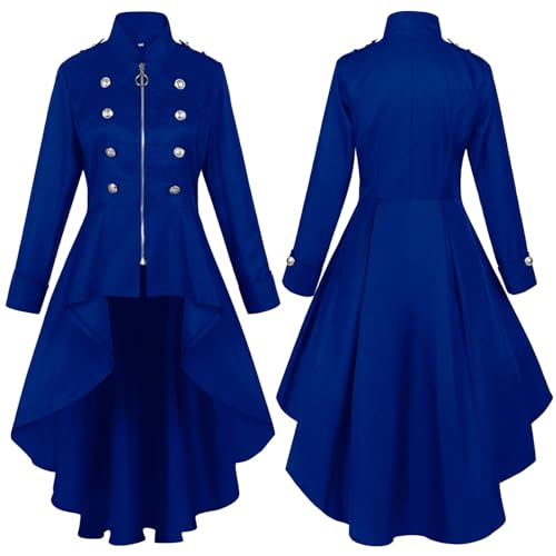 LOSSLO Steampunk Kostüm Damen,Steampunk Jacke Damen,Gothic Frack Jacke Mittelalter Mantel Vintage Smoking Mäntel Hi-Low Viktorianischer Trenchcoat Fasching Karneval Halloween Kleidung Cosplay Uniform von LOSSLO