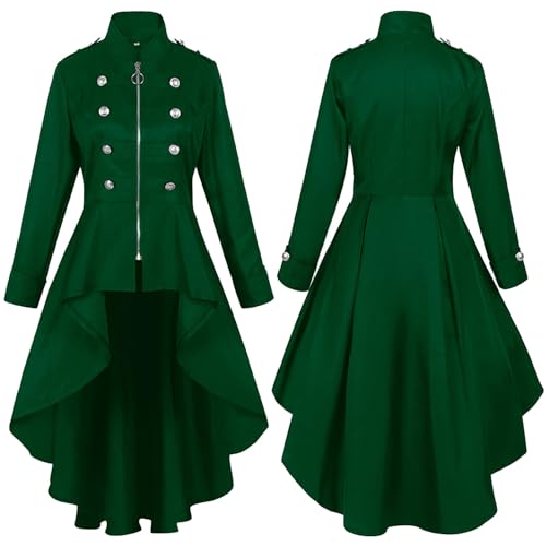 Steampunk Kostüm Damen,Steampunk Jacke Damen,Gothic Frack Jacke Mittelalter Mantel Vintage Smoking Mäntel Hi-Low Viktorianischer Trenchcoat Fasching Karneval Halloween Kleidung Cosplay Uniform von LOSSLO
