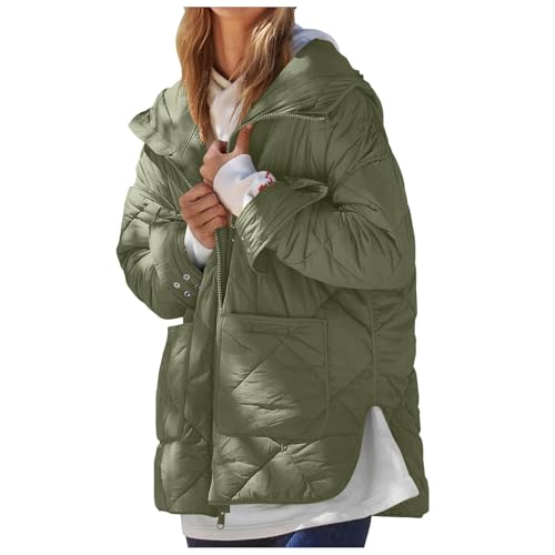 LOSSLO Steppjacke Damen mit Kapuze -Winterjacke Warm Übergangsjacke Große Größen Softshelljacke Zip Hoodie Oversize Daunenjacke Wintermantel Kapuzenjacke Freizeit Mantel Jacken für Frauen von LOSSLO