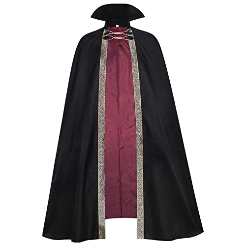Umhang Mittelalter Herren,Umhang Ohne Kapuze,Renaissance Vampirumhang mit Kragen Vampir Cape Mantel Retro Vintage Cloak Trenchcoat Erwachsene Cosplay Uniform Fasching Halloween Karneval Kostüm von LOSSLO