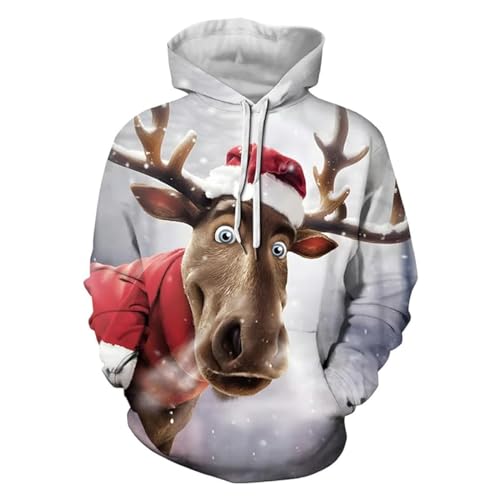 LOSSLO Weihnachten Hoodie Herren - Kapuzenpullover Langarm Weihnachtspullover Lustig Weihnachts 3D Muster Weihnachts Sweatshirt mit Tasche Große Größe Christmas Pullover Weihnachtssweater Winter von LOSSLO