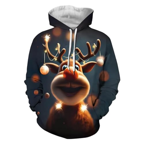 LOSSLO Weihnachten Hoodie Herren - Kapuzenpullover Langarm Weihnachtspullover Lustig Weihnachts 3D Muster Weihnachts Sweatshirt mit Tasche Große Größe Christmas Pullover Weihnachtssweater Winter von LOSSLO