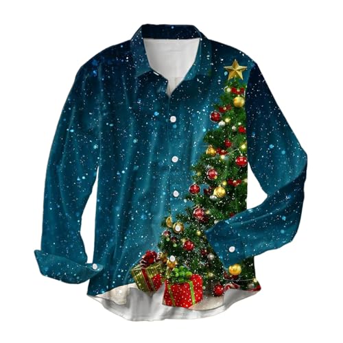 LOSSLO Weihnachtshemd Herren Slim fit - Weihnachts Beleuchtet Tannenbaum Muster 3D Druck Hemd Herren Langarm Weihnachten Hemden Lustig Weihnachtsoutfit Freizeithemd Christmas Shirt Langarmshirts von LOSSLO