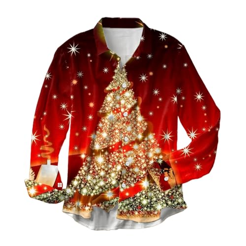 LOSSLO Weihnachtshemd Herren Slim fit - Weihnachts Beleuchtet Tannenbaum Muster 3D Druck Hemd Herren Langarm Weihnachten Hemden Lustig Weihnachtsoutfit Freizeithemd Christmas Shirt Langarmshirts von LOSSLO