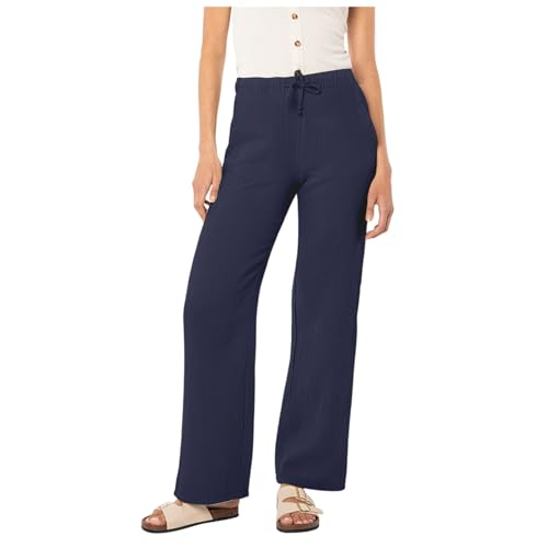 Weite Hose Damen Sommer-Freizeithosen Damen Lang Haushose Sommer Breite Hosen Lockere Schlafanzughosen mit Tasche Pyjamahose Sommerhose Bequem Damenhose mit Gummibund Damenhosen von LOSSLO