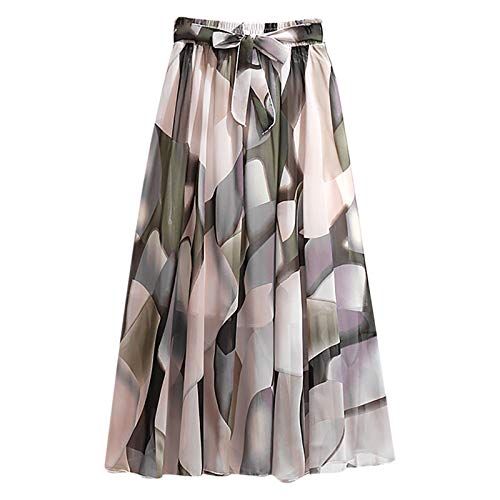 Midirock Damen Elegant -Chiffon Rock Damen Hohe Taille -Boho Rock Damen Lang Blumen Röcke Midi Herbst Faltenrock Mädchen Frauen Plisseerock Blumenrock A-Linie Swing Midi Rock mit Gürtel von LOSSLO