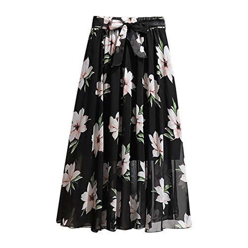 Midirock Damen Elegant -Chiffon Rock Damen Hohe Taille -Boho Rock Damen Lang Blumen Röcke Midi Herbst Faltenrock Mädchen Frauen Plisseerock Blumenrock A-Linie Swing Midi Rock mit Gürtel von LOSSLO