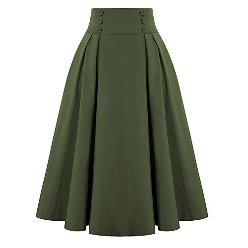 Rock Damen Midi, Tellerrock Damen Sommer,Trachtenrock Damen Knielang Röcke Plisseerock Sommerrock Einfarbig Tanzrock Midirock Elegant Faltenrock Sommerröcke A Linien Rock Pleated Skirt von LOSSLO