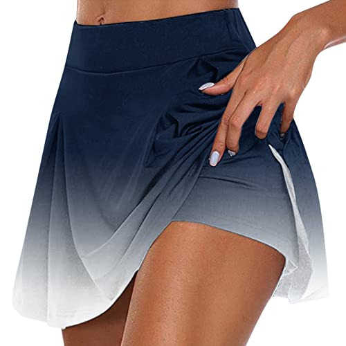 Rock mit Hose Drunter,Tennisrock Damen,Sport Rock mit Shorts Integriert Tennis Rock Frauen Bequem Hosenrock Sommer Minirock Kurz Golfrock Workout Running Rock Mode Farbverlauf Sommerrock Skirt von LOSSLO