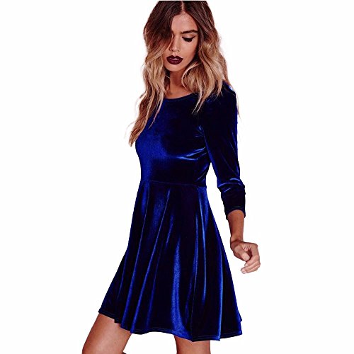 Samtkleid Damen Langarm -Cocktailkleid Damen Kurz,Mini Kleider Damen Elegant Minikleid A Linie Winterkleid Swing Kleid Rundhals Freizeitkleid Hohe Taille Einfarbig Partykleid Abendkleid Herbst von LOSSLO