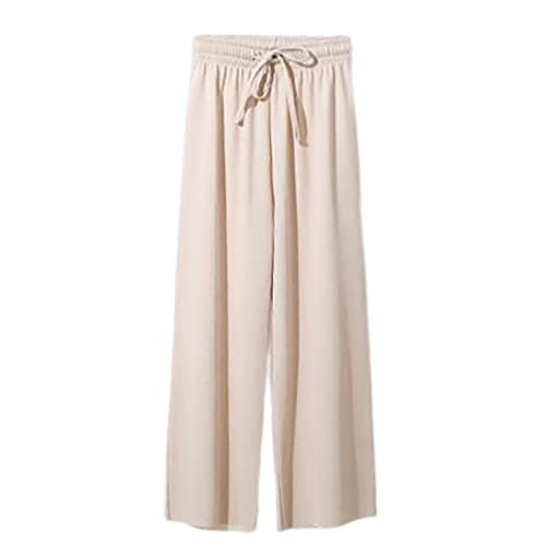 Sommerhose Damen Leicht-Ice Silk Hose Damen Weites Bein- Culottes Hosen Damen Hohe Taille Atmungsaktive Freizeithose aus Eisseide Bequeme Sporthose Einfarbig Loose Strandhose Lang mit Kordelzug von LOSSLO