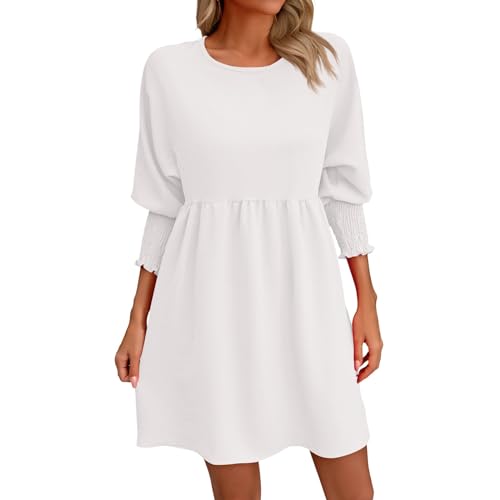 Sommerkleid Damen Knielang,Freizeitkleid Damen 3/4 Arm,Tunika Kleid Damen Minikleid A-Linie Freizeitkleid Rundhals T-Shirt Kleider Elegant Einfarbig Sommerkleider Kurz Lässig Strandkleid Sommer von LOSSLO