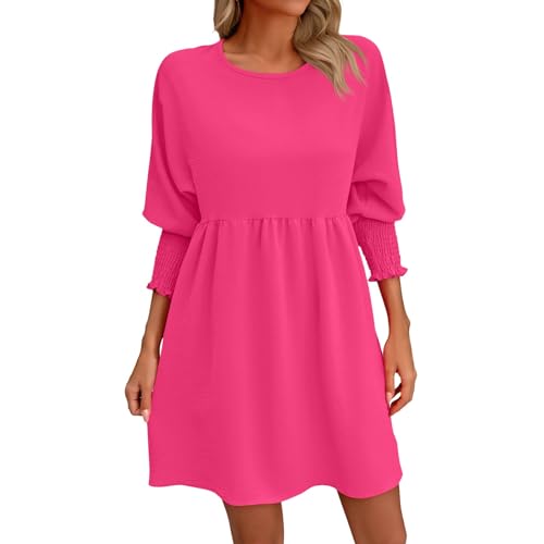 Sommerkleid Damen Knielang,Freizeitkleid Damen 3/4 Arm,Tunika Kleid Damen Minikleid A-Linie Freizeitkleid Rundhals T-Shirt Kleider Elegant Einfarbig Sommerkleider Kurz Lässig Strandkleid Sommer von LOSSLO