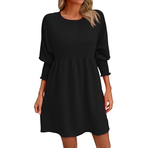 Sommerkleid Damen Knielang,Freizeitkleid Damen 3/4 Arm,Tunika Kleid Damen Minikleid A-Linie Freizeitkleid Rundhals T-Shirt Kleider Elegant Einfarbig Sommerkleider Kurz Lässig Strandkleid Sommer von LOSSLO