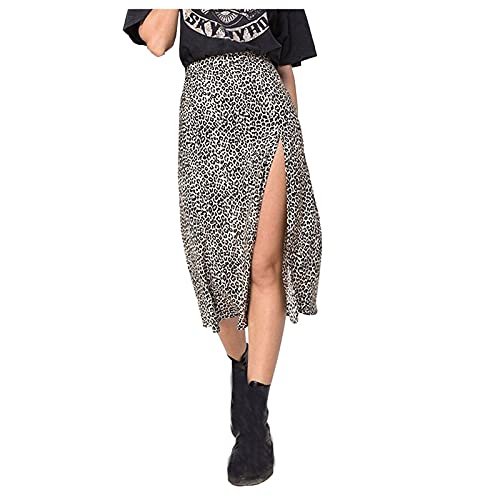 Sommerrock Damen Midi,Rock Damen Sommer,Röcke Damen Leopardenmuster A Linien Midirock High Waist Freizeitrock Lässig Teenager Mädchen Elastisch Taille Skirt Damenrock mit Schlitz von LOSSLO