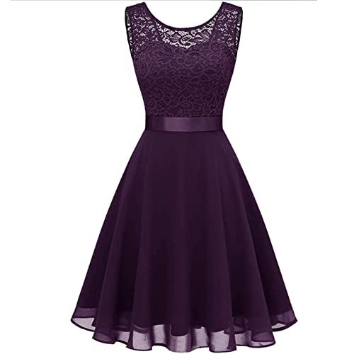 Spitzenkleid Damen Sommer-Damen Abendkleider Elegant für Hochzeit-Cocktailkleid Kurz Ärmellos Kleid mit Spitze Leicht Luftig Chiffon Kleider Hohe Taille Abendkleid Casual Loose Partykleid von LOSSLO