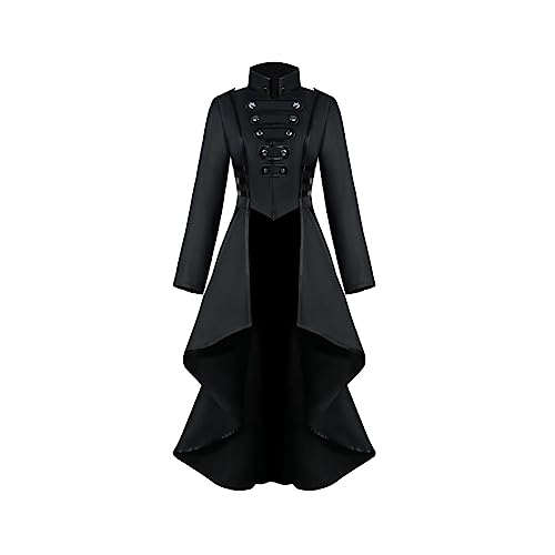 Steampunk Jacke Damen,Gothic Mantel Damen,Mittelalter Kleidung Retro Vintage Frack Jacke Langer Barock Punk Mäntel Hi-Low Viktorianischer Trenchcoat Cosplay Uniform Karneval Halloween Kostüm von LOSSLO