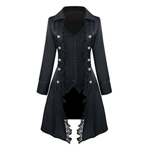 Steampunk Jacke Damen ,Gothic Mantel Damen,Mittelalter Kleidung Retro Vintage Frack Jacke Lang Punk Mäntel Hi-Low Viktorianischer Trenchcoat Spitze Fasching Karneval Halloween Kostüm Cosplay Uniform von LOSSLO