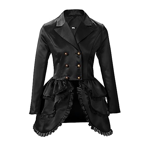 Steampunk Jacke Damen ,Gothic Mantel Damen,Mittelalter Kleidung Retro Vintage Rüschen Jacke Spitzen Punk Mäntel Langarm Viktorianischer Trenchcoat Party Cosplay Uniform Karneval Halloween Kostüm von LOSSLO