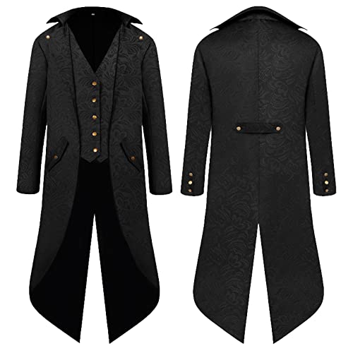 Steampunk Jacke Herren,Frack Mantel Herren Vintage,Mittelalter Gehrock Gothic Mäntel Waistcoat Viktorianischen Trenchcoat Punk Smoking Jacke Männer Party Cosplay Fasching Karneval Halloween Kostüm von LOSSLO