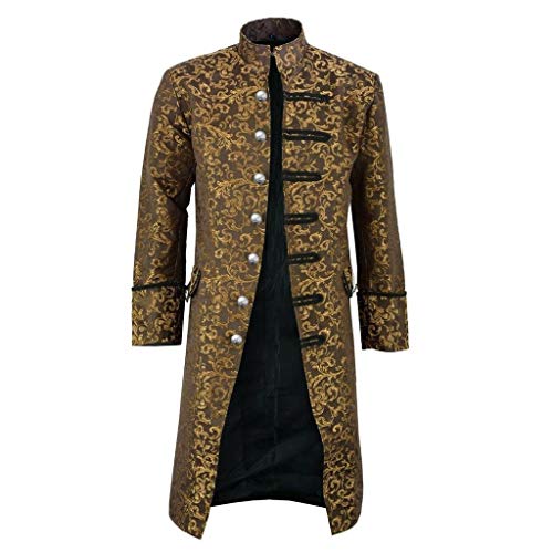 Steampunk Jacke Herren,Frack Mantel Herren Vintage,Mittelalter Gehrock Herren Gothic Mäntel Lang Knopf Retro Jacquard Anzug Viktorianischen Punk Smoking Jacke Männer Party Karneval Halloween Kostüm von LOSSLO