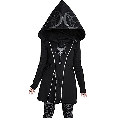 Steampunk Kostüm Damen,Gothic Mantel Damen,Kapuzenjacke Schwarz Steampunk Jacke Vampir Sweatjacke mit Kapuze Vintage Kapuzenjacke Hoodie Kapuzenpullover Cosplay Karneval Halloween Kleidung Gothic von LOSSLO