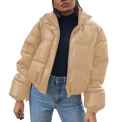 Steppjacke Damen Leicht,Lederjacke Damen Schwarz,Winterjacke Damen Warm Bikerjacke Kunstleder Übergangsjacke Kunstlederjacke Softshelljacke mit Stehkragen Moto Biker Puffer Jacken Daunenjacke von LOSSLO