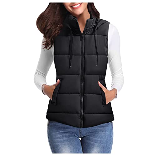 Steppweste Damen mit Kapuze ,Daunenweste Damen Leicht,Ärmellose Weste Damen Winterjacke Daunenjacke Kapuzenweste Daunenmantel Damenwesten Elegant Jacke Winterweste mit Reissverschluss und Taschen von LOSSLO