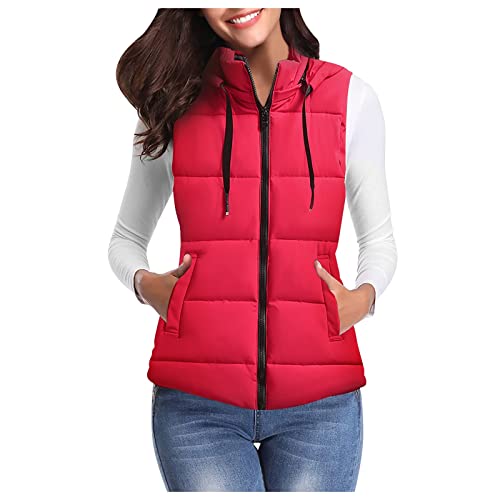 Steppweste Damen mit Kapuze ,Daunenweste Damen Leicht,Ärmellose Weste Damen Winterjacke Daunenjacke Kapuzenweste Daunenmantel Damenwesten Elegant Jacke Winterweste mit Reissverschluss und Taschen von LOSSLO