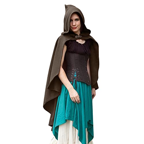 Umhang Mittelalter Damen ,Umhang mit Kapuze,Kapuzenumhang Gothic Vampir Cape Mantel Vintage Robe Einfarbig Hexe Umhang Cloak Party Cosplay Uniform für Erwachsene Fasching Halloween Karneval Kostüm von LOSSLO