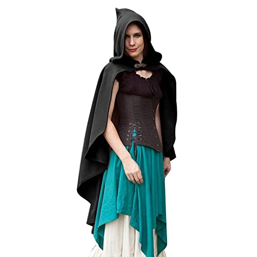 Umhang Mittelalter Damen ,Umhang mit Kapuze,Kapuzenumhang Gothic Vampir Cape Mantel Vintage Robe Einfarbig Hexe Umhang Cloak Party Cosplay Uniform für Erwachsene Fasching Halloween Karneval Kostüm von LOSSLO