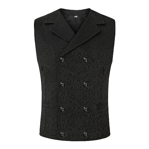 Weste Herren Anzug ,Steampunk Anzugweste Herren Ärmellose,Gothic Trachtenweste Herren Retro Mittelalter Anzug Weste Zweireihig Gilet Cosplay Halloween Karneval Kostüm Party Trachtenwesten für Männer von LOSSLO